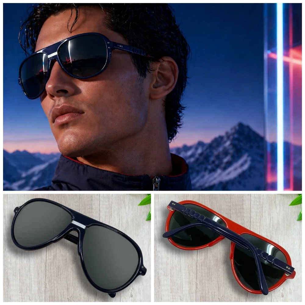 Vintage 1970's Style Eyes Japan 0620 PP Red & Navy Sport Ski Sunglasses